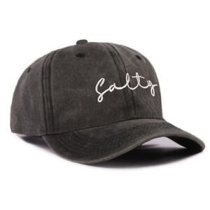 Salty Embroidered Vintage Washed Cotton Baseball Cap Black NEW